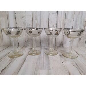 Vintage Libbey Silver Leaf Champagne/Tall Sherbet Glasses lot of 4‎